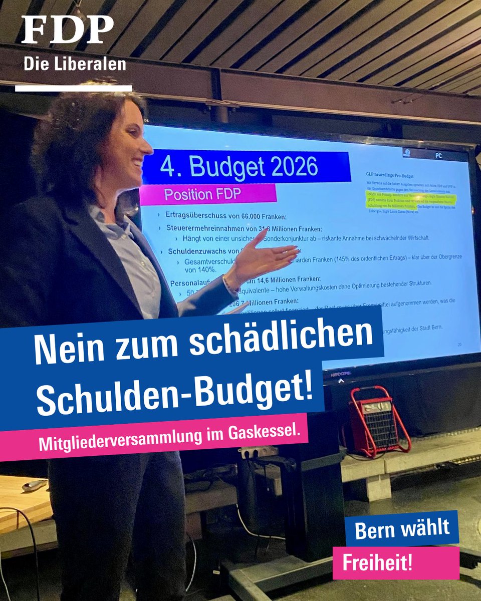 fdp_stadtbern's tweet image. Das Budget 2026 verschärft die Finanzlage der Stadt weiter. Die FDP lehnt das Budget deshalb klar ab. Im Gaskessel genoss die FDP Gastrecht und informierte sich über die Auswirkungen durch die Überbauung des Gaswerkareals. Die FDP sagt Ja zu den Vorlagen.
 fdp-stadtbern.ch/aktuell/medien…