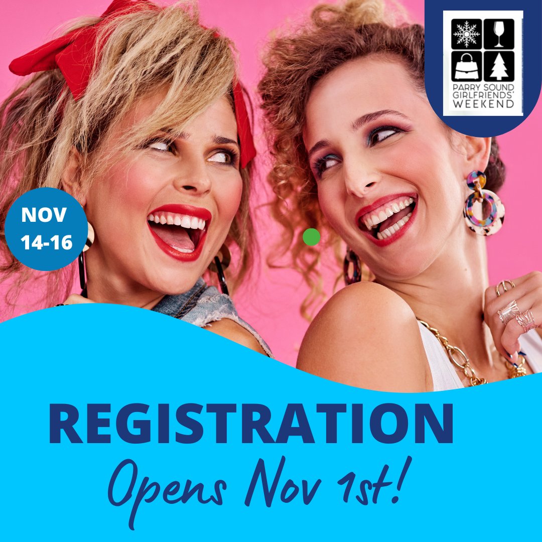 ParrySound_DBA's tweet photo. 💄✨ Hey Prom Queens! ✨💄
Registration for Parry Sound Girlfriends' Weekend opens Nov 1st!
👗 Big hair? Check!
💋 Blue eyeshadow? Obviously!
🎶 Retro vibes + your besties = YES PLEASE!
🎁 Surprise bags go faster than hairspray in the '80s—don’t miss out! Link will drop Nov 1st https://t.co/OudyJMV8ce
