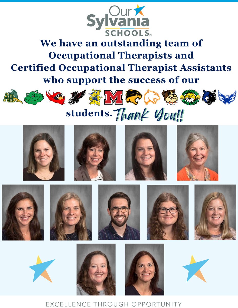 SylvaniaSchools's tweet image. Thank you to our Occupational Therapists and Certified Occupational Therapist Assistants for the vital role you have in supporting student success! #NationalOTday #supportstudents #sylvaniastaff #excellence