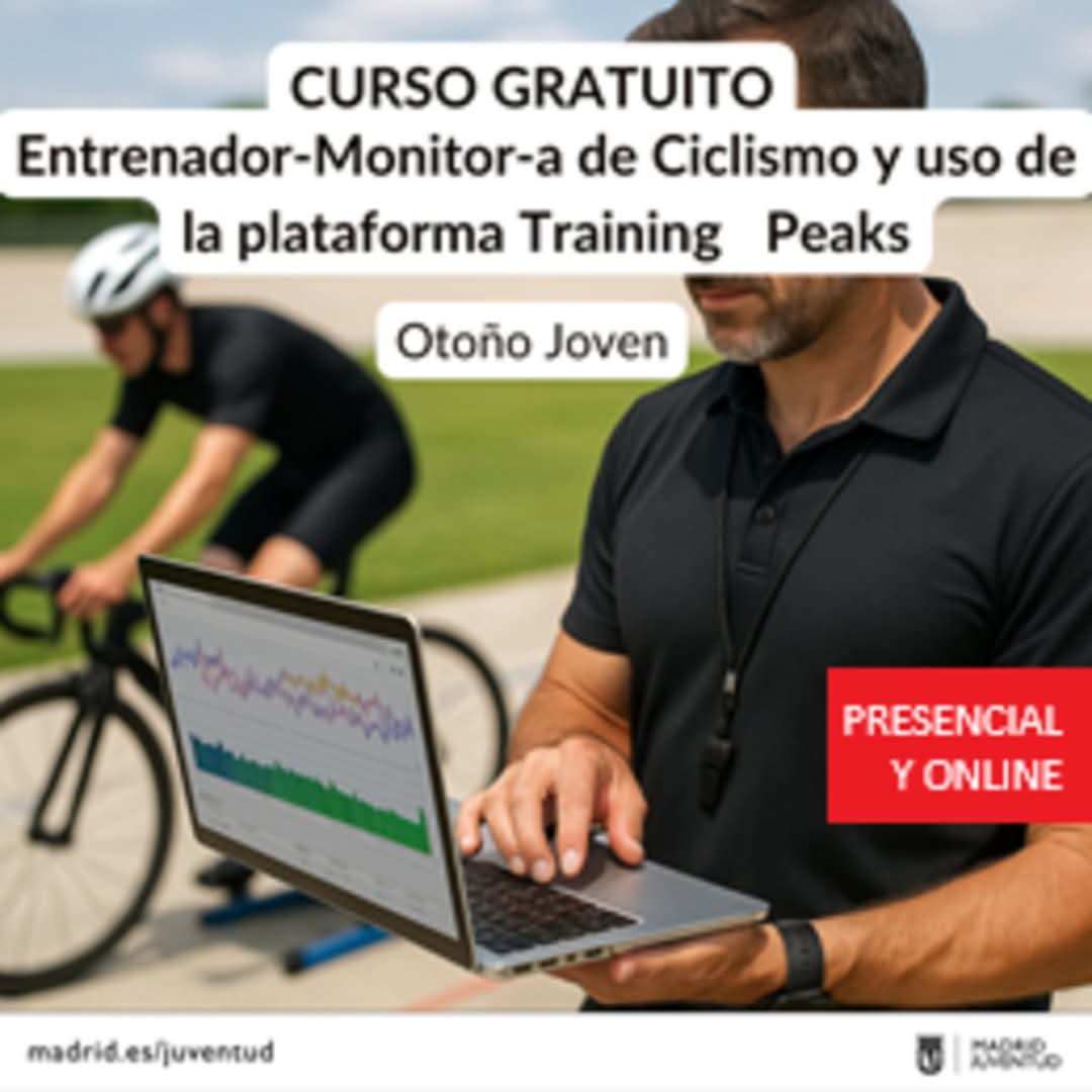Curso en modalidad ONLINE y PRESENCIAL de Entrenador/Monitor de Ciclismo con uso de TrainingPeaks, ¡100 % financiado por el Ayuntamiento de Madrid! 

📝 Inscripciones en el siguiente enlace: madrid.es/portales/munim…