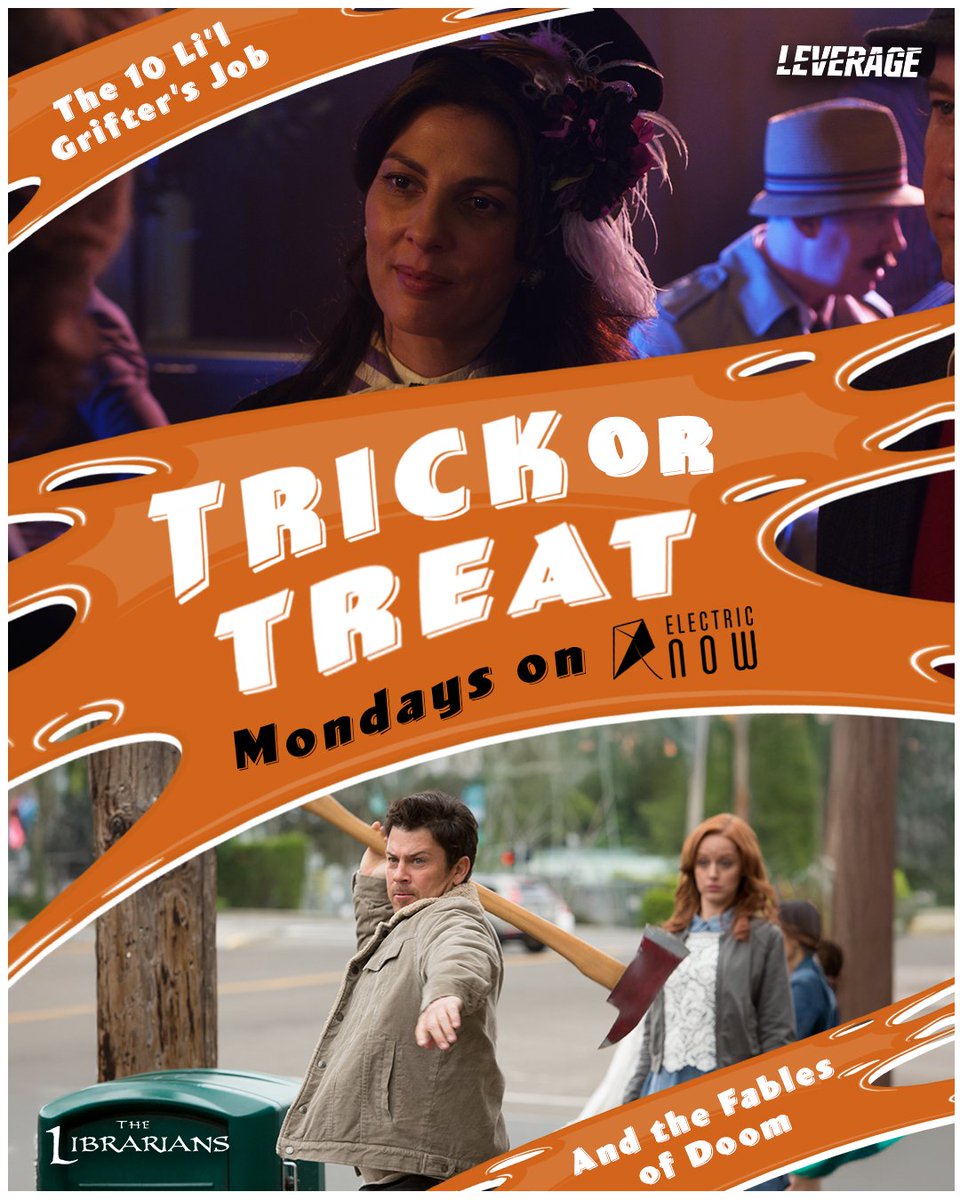 electricnowtv's tweet photo. Today’s double feature has it all: murder mystery masks and costume-filled storybook chaos. Watch both the #Leverage and #TheLibrarians episodes and decide are you team TRICK or team TREAT? https://t.co/JxxoXVFaY2 https://t.co/0hfBVgEJpW