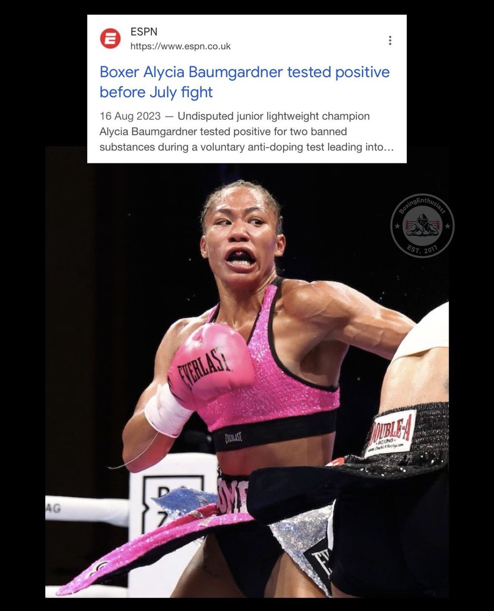 BoxingEnth's tweet image. I don’t think any fighter has had their failed drug tests brushed under the carpet and forgotten like it never happened like Alycia Baumgardner has.. 🤔🤨

She tested positive for two separate PED’s, mesterolone and methenolone, but has claimed to have been ‘cleared’ without…