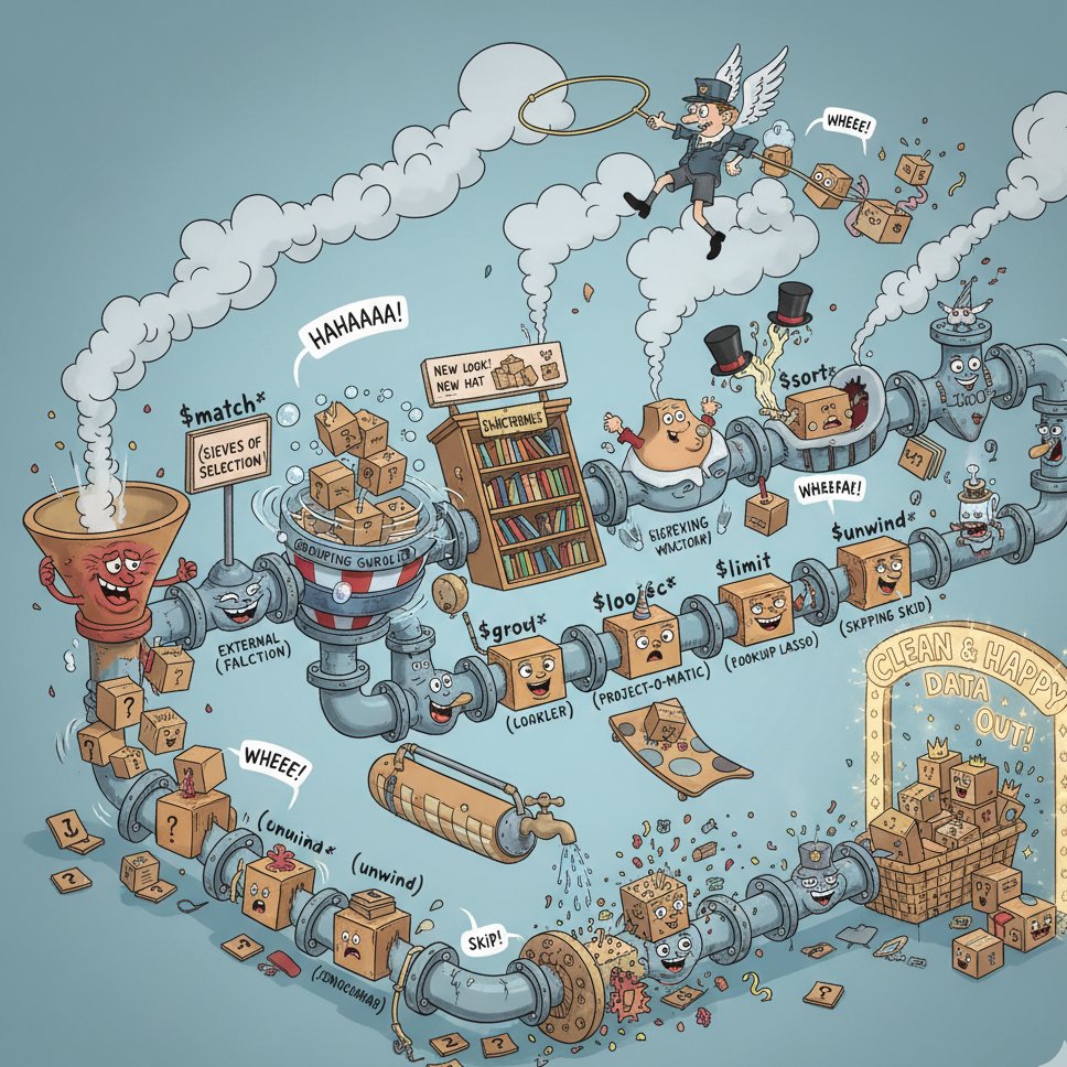 Siddiquexafridi's tweet image. MongoDB Aggregation Pipeline! It&apos;s not just code; it&apos;s a hilarious factory production line for your data. Watch your JSON boxes get matched, grouped, sorted, and projected into perfection.
Copyright: Image is created using AI.
#MongoDB #AggregationPipeline #DataScience #MERN