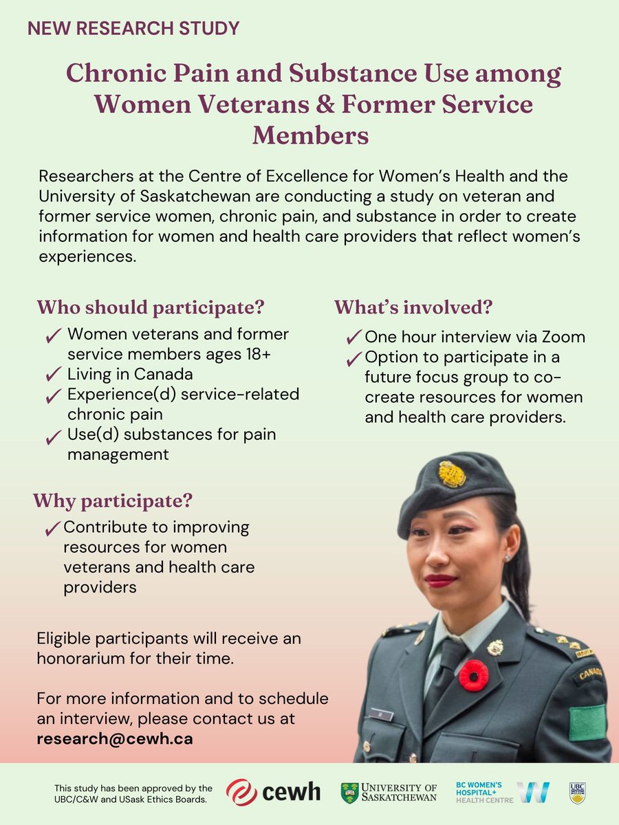 Alexandria (@painsociologist) on Twitter photo I am assisting on this study, and would be especially grateful if you could share with your networks!
#VeteranHealth #ChronicPain #Research <a href="/SaskPain/">SaskPain</a> 
For more info, please contact Lindsay at <research@cewh.ca> with the subject “Women Veteran’s Study” I am assisting on this study, and would be especially grateful if you could share with your networks!
#VeteranHealth #ChronicPain #Research <a href="/SaskPain/">SaskPain</a> 
For more info, please contact Lindsay at <research@cewh.ca> with the subject “Women Veteran’s Study”