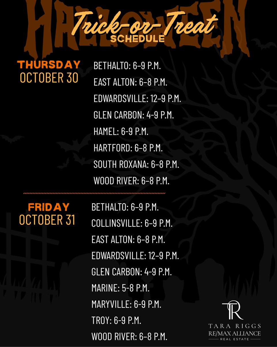 Here's a list trick or treat dates and times for local communities in and around the Edwardsville and Glen Carbon area!