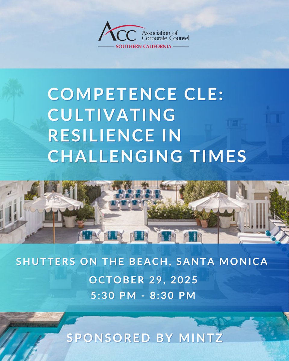 Competence CLE: Cultivating Resilience in Challenging Times
 
Join us for an engaging evening on resilience with cocktails, hors d’oeuvres, and dessert. It’s a great chance to meet our guest speakers, exchange ideas and connect with fellow professionals.