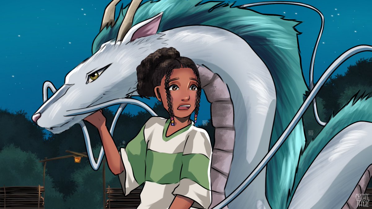 Taylareilene's tweet photo. Blacktober Day 22: Haku and Chihiro 🐉🌸
#blacktober2025 https://t.co/26UouUbqvi