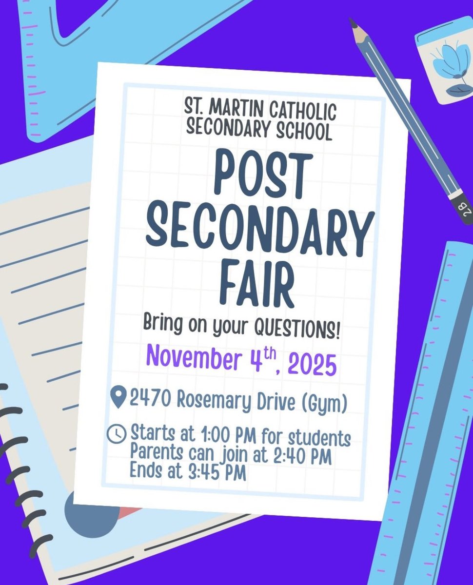 StMartinCSS's tweet image. Join us for the Post Secondary Fair on November 4th!