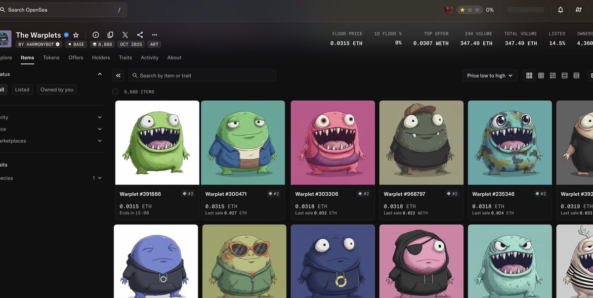Bir farcaster hesabınız varsa sadece fee ödeyerek Warplet! mintleyebilirsiniz. Arasıra mint açılıp kapanıyor, sürekli takip etmek gerekiyor yada koleksiyonu oluşturan farcaster üzerindeki sayangel'ın bildirimlerini takip etmek gerekiyor.

OS'de 0.05'e kadar çıktı floor, şuan