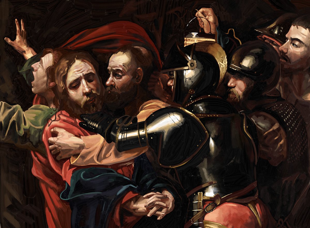 Master study of Carravaggio's the taking of Christ.
Learned a few lessons on contrast and color management in the process