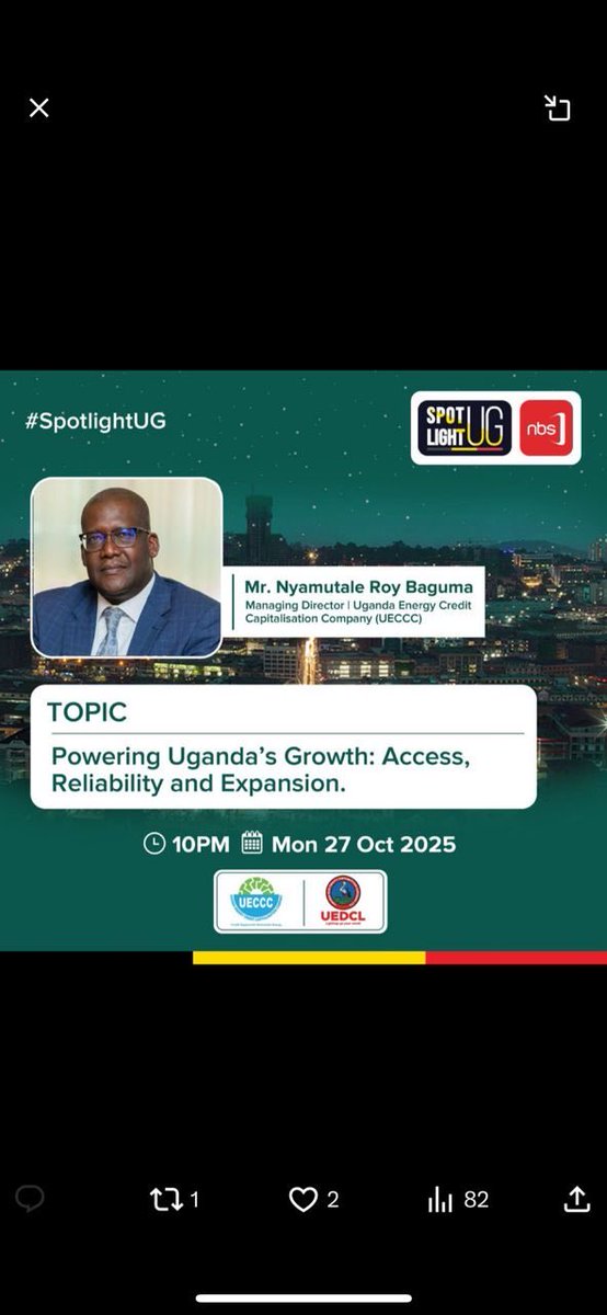 NaavaIrene's tweet photo. Tune in we are #live #SpotlightUG discussing powering Uganda’s growth access reliability and expansion @nbstv.We are also streaming live on @afromobileug
#LightingUpYourWorld #EnergyForAll https://t.co/riCUfGSlML