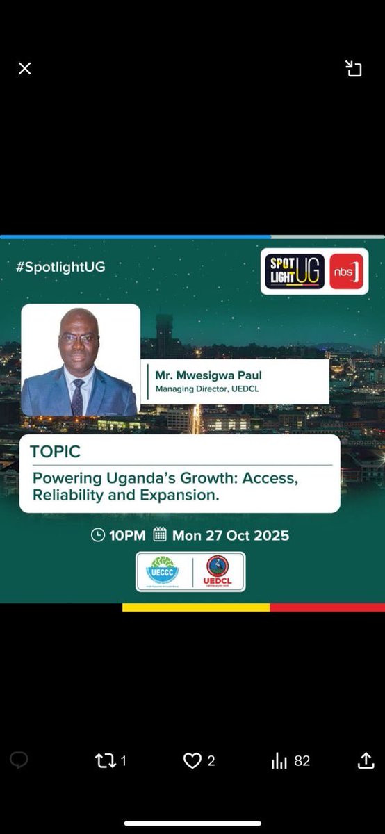 NaavaIrene's tweet photo. Tune in we are #live #SpotlightUG discussing powering Uganda’s growth access reliability and expansion @nbstv.We are also streaming live on @afromobileug
#LightingUpYourWorld #EnergyForAll https://t.co/riCUfGSlML