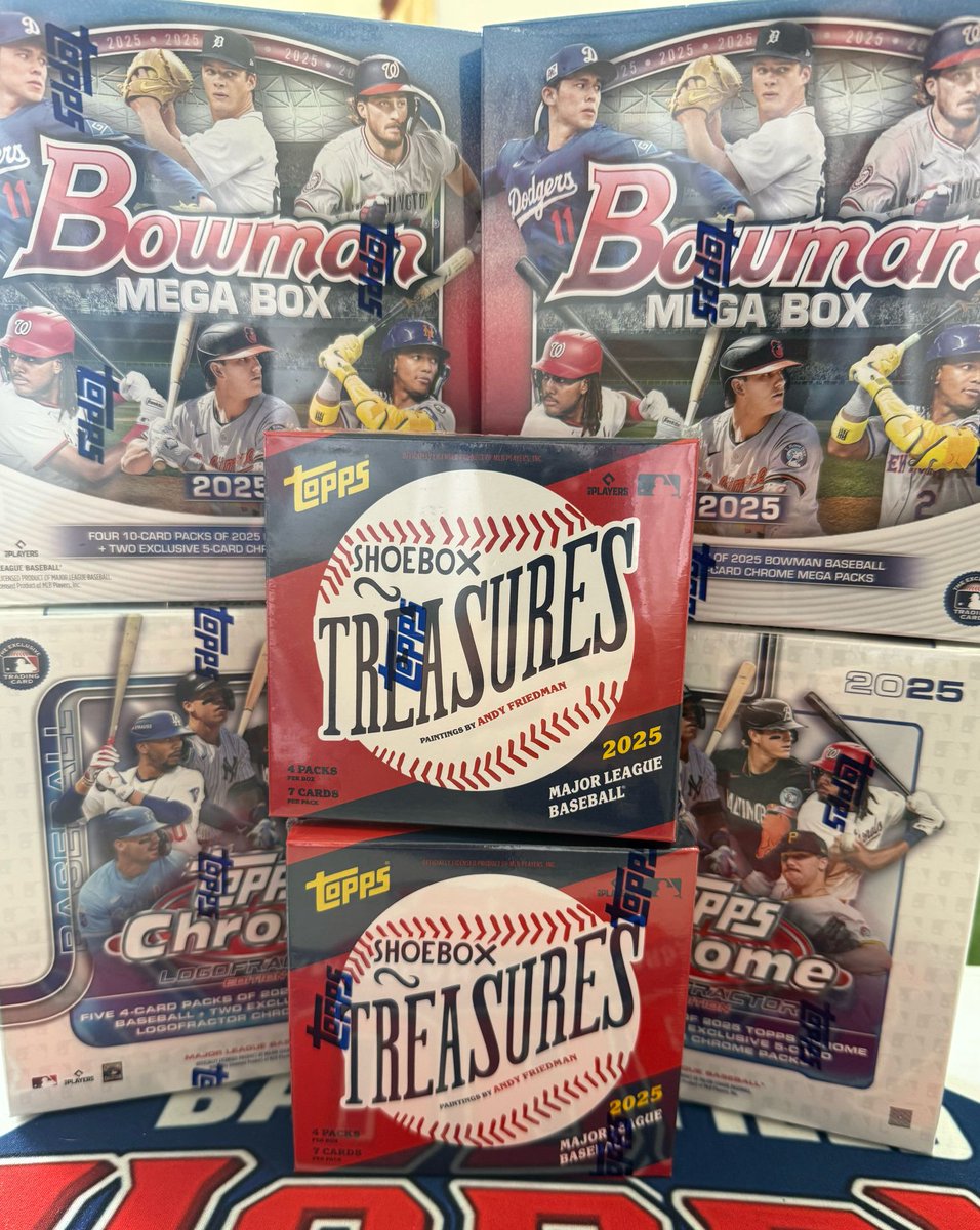 therealgasc's tweet photo. 2025 Topps Random Team Fill &amp; Rip LIVE NOW!!! 2 Bx 2025 Topps Chrome Logofractor, 2 Bx 2025 Shoebox Treasures, &amp; 2 Bx Bowman Mega $20 a spot get your spots now!!!! https://t.co/YpfUMJyTFZ https://t.co/O6Xgjfk03G