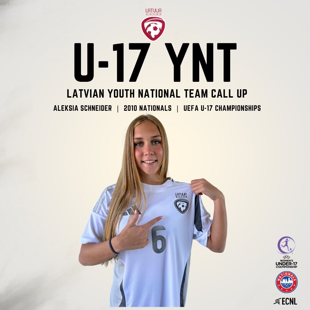 Huge congratulations to Aleksia Schneider from our 2010 Nationals age group, who is currently in Kazakhstan representing the Latvian U-17 Youth National Team at the UEFA Women’s U-17 Championships! 🇱🇻⚽️

An incredible honor and a reflection of her hard work, dedication, and the