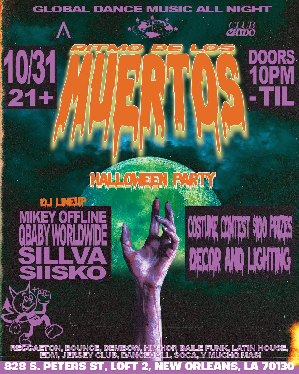 RepublicNOLA's tweet photo. SALSA. SYNTHYSIZED.

CLUB CHIDO: HALLOWEEN EDITION FT. MIKEY OFFLINE + QBABY WORLDWIDE + SILLVA + SIISKO ON HALLOWEEN NIGHT, NEXT FRIDAY 10.31.25.

POWERED BY FUNKTION-ONE SOUND | 21+
TIX AT https://t.co/gVGUBezxYG https://t.co/Lb8gTVHCBr