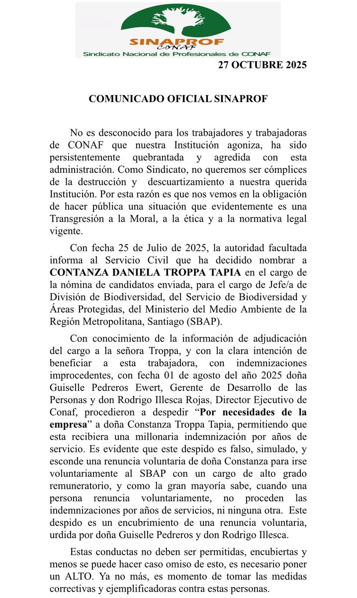 Sindicato de profesionales Conaf tweet media