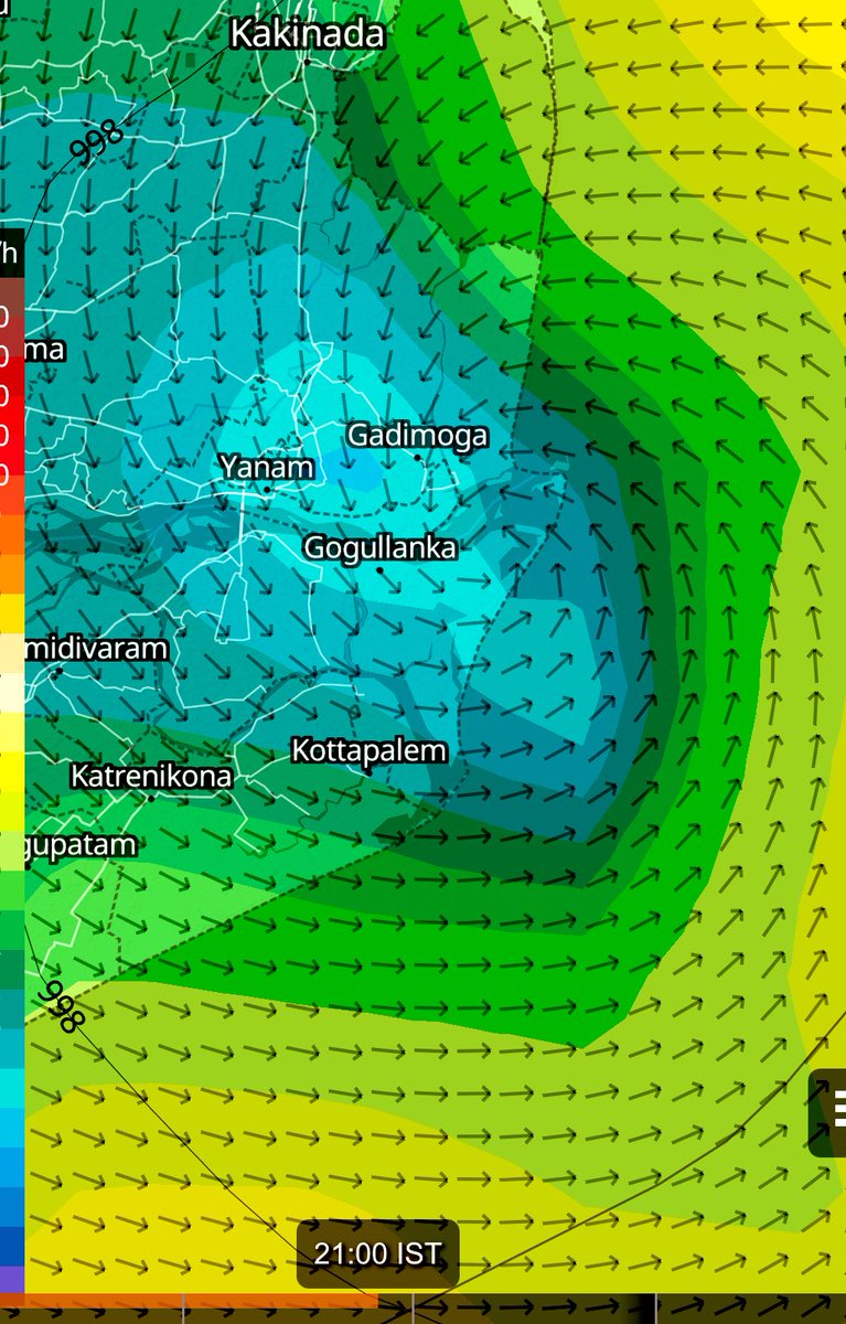 The_Storm_Man's tweet photo. #CycloneMontha possibility of landfall locations #yanam #gogullanka #gadimoga #Kakinada take precautionary measures timings would be late evening or mid night stay safe #AndhraPradesh #94B https://t.co/TV0wAJJhOz
