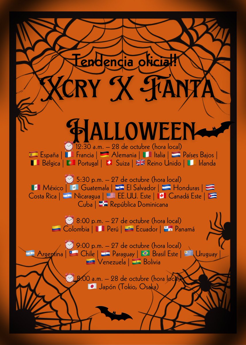 EsquizoXCry's tweet photo. 🚨CHAAAAAAT 🚨

🖤‼️ TENDENCIA OFICIAL ‼️🖤

📌 XCRY X FANTA HALLOWEEN
📆 LUNES 27 DE OCTUBRE

🎯 Meta: POR ETAPAS DE 25K HASTA LO MÁS QUE SE PUEDA

✨ INICIO DE TENDENCIA POR PAÍSES https://t.co/1yoDzGJhmf