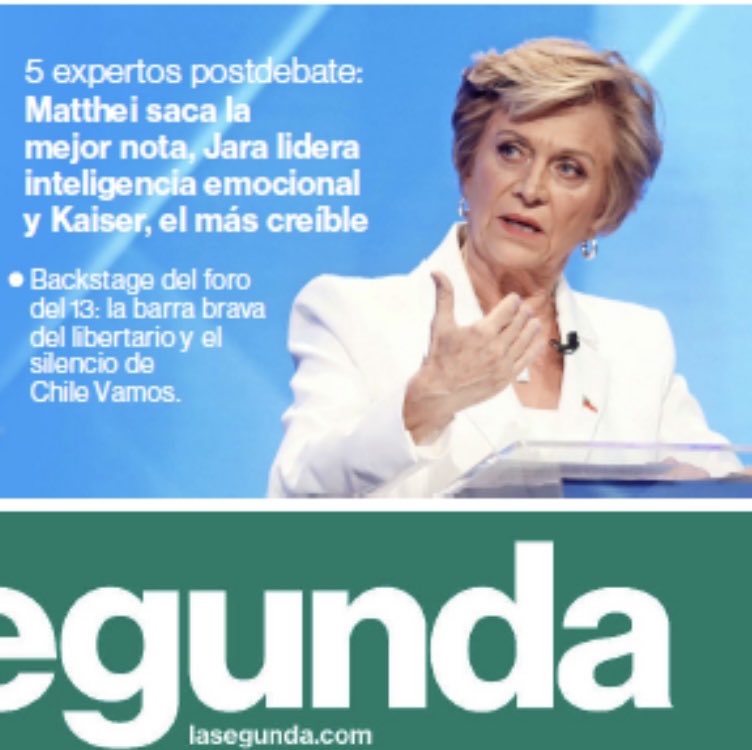 miguelhuerta32's tweet photo. La Segunda de hoy. Matthei saca la mejor nota en el debate. https://t.co/oOkyLIcTAH