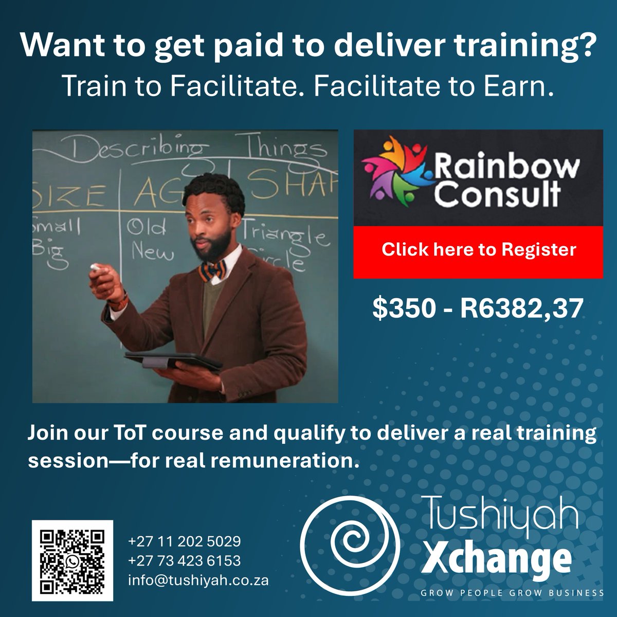 Tushiyah's tweet image. Become a Certified Facilitator! Join a world-class ToT course with expert trainers. Learn to train with impact shorturl.at/5NcND