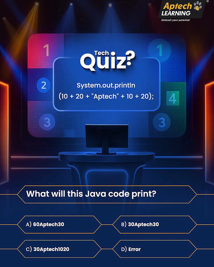 AptechR's tweet image. Sometimes Java’s logic isn’t as straightforward as it looks. Think you’ve cracked it? Drop your answer below.
(Hint: Java evaluates left to right.)
#TechQuiz #CodingLife #Coding #Python #TechEducation #AptechLearning #GetTrainedGetHired