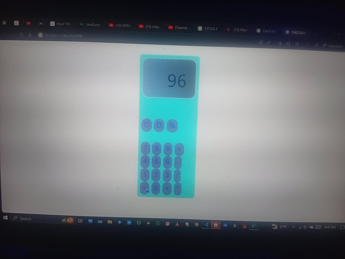 CodeWith_Erick's tweet image. Day 5 of learning JavaScript
Built a basic calculator web app using HTML, CSS, and JavaScript
Practiced layout design and basic operations; addition, subtraction, multiplication, and division.
Feeling more confident with DOM manipulation and linking JS logic daily.
#30DaysOfCode