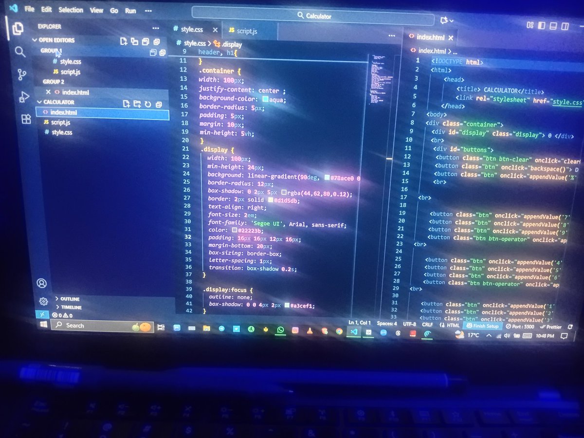 CodeWith_Erick's tweet image. Day 5 of learning JavaScript
Built a basic calculator web app using HTML, CSS, and JavaScript
Practiced layout design and basic operations; addition, subtraction, multiplication, and division.
Feeling more confident with DOM manipulation and linking JS logic daily.
#30DaysOfCode