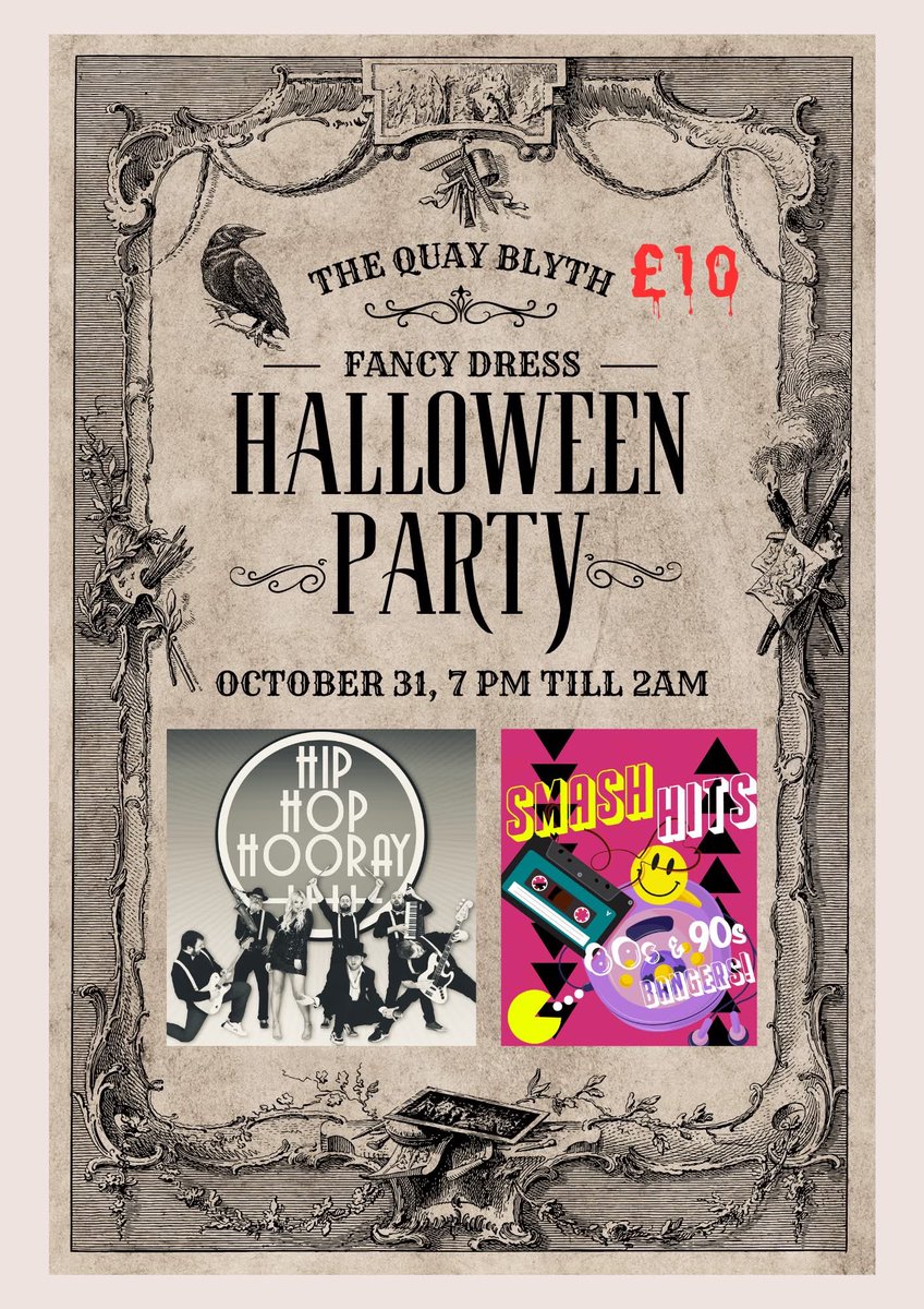 👻HALLOWEEN PARTY👻
🎃THE QUAY, BLYTH🎃
🧟‍♀️HIP HOP HOORAY🧟‍♀️
💀SMASH HITS BAND 80s &amp; 90s💀
FANCY DRESS - £10 a ticket
2 LIVE BANDS
DJ till 2am (doors 7pm)
This is going to be amazing! 

TICKET LINK: seetickets.com/event/hallowee…