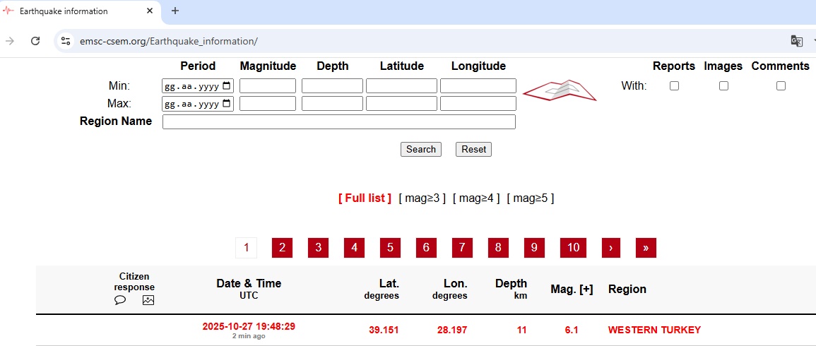 Avrupa Sismoloji Merkezi (EMSC) Batı Anadolu'da M 6.1 büyüklüğünde bir #deprem olduğunu yayınladı.
