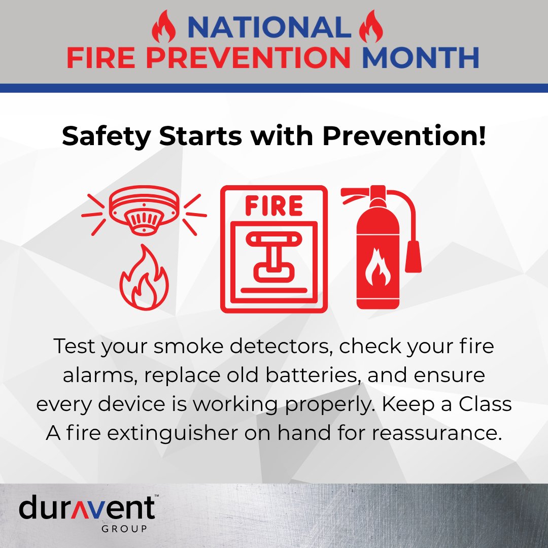 Test your smoke detectors &amp; fire alarms, replace batteries, &amp; ensure devices are working properly. Keep a Class A fire extinguisher on hand for reassurance. We are proud to support #FirePreventionMonth by providing safe, code-compliant chimney &amp; venting solutions all year long.