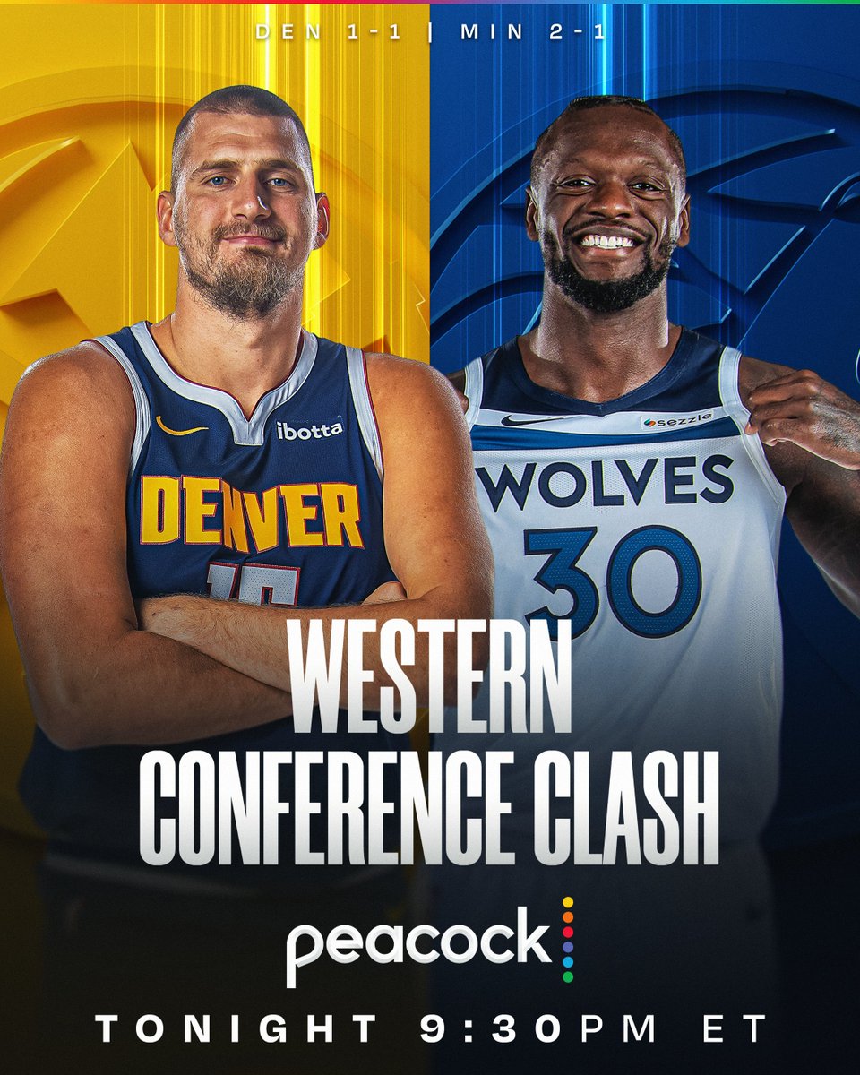 Nikola Jokić (back-to-back triple-doubles to open season) and the Nuggets face Julius Randle and the Timberwolves in a Western Conference showdown!
⏰ 9:30pm/et on Peacock 
🍿 @AmericanExpress NBA Tip-Off
