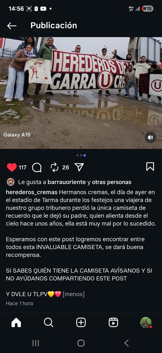 Será un poco complicado pero yo creo que si se puede entre todos. Encontremos la camiseta que le dejo su padre en vida a esta hincha crema y que ayer lo perdió entre los festejos. 
Compartamos y ayudemosla.