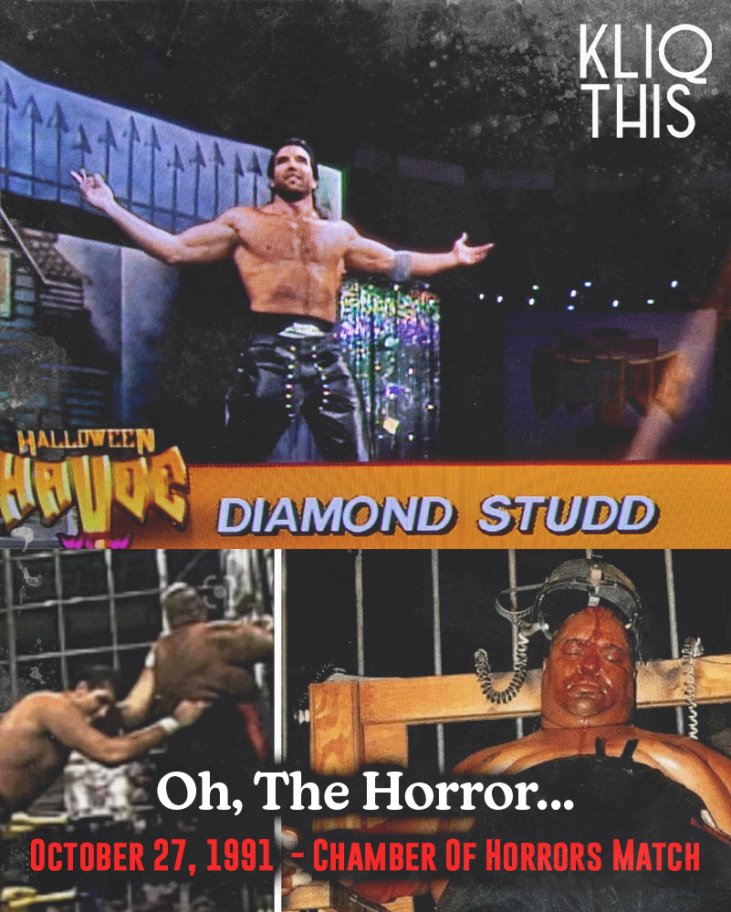 OTD 34 Years Ago 📅 WCW Halloween Havoc took place in 1991, which means the infamous "Chamber Of Horrors" cage match took place featuring Sting, The Steiners, Abdullah The Butcher, Cactus Jack and none other than The Diamond Studd. 💎🎃

Catch #ThisIsTheEnd ☄️🤘 NOW