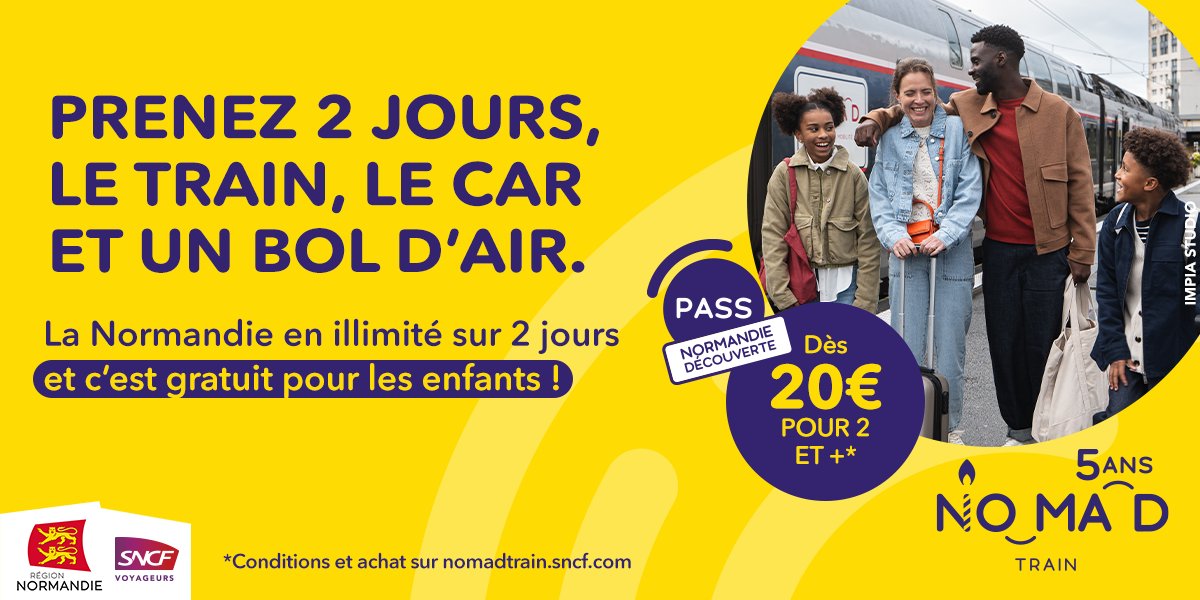 🎒 Les vacances ne sont pas finies !
Et si vous profitiez de la 2ᵉ semaine pour (re)découvrir la Normandie autrement ? 🍂

Avec le Pass Normandie Découverte, voyagez en illimité pendant 2 jours en Normandie :
🚆 20 € le week-end pour 2 personnes 
🚆 35€ 2 jours en semaine pour