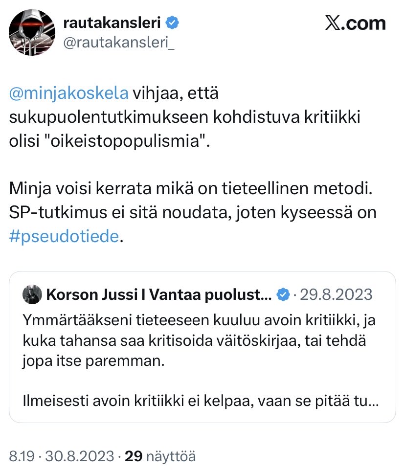 koomatori's tweet photo. @PokkinenAntti @rautakansleri_ @TereSammallahti Tieteillä tosiaan on eroja. Milloin ensimmäinen maahanmuuttokriitikko kuulee, että tiede ei aina tarkoita samaa kuin ”science”, ja että hän ei ymmärrä jälkimmäisestäkään yhtään mitään? https://t.co/BYvFUxkOtr