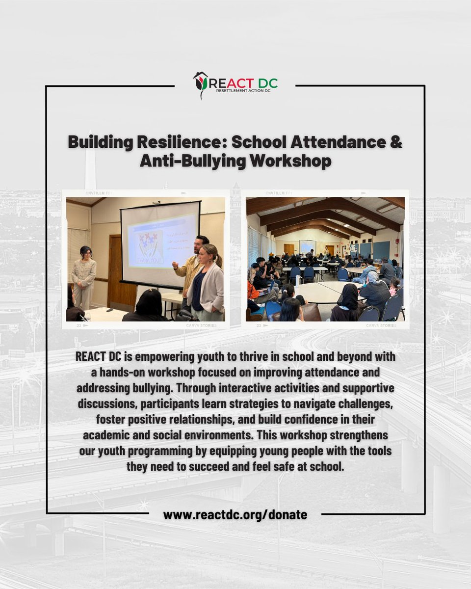 reactdcorg's tweet image. 🎓 At REACT DC, we help youth thrive! Our workshops tackle attendance &amp;amp; bullying, build confidence, and teach strategies for positive relationships at school. 💪✨ #YouthEmpowerment #SchoolSuccess #BullyingPrevention #REACTDC