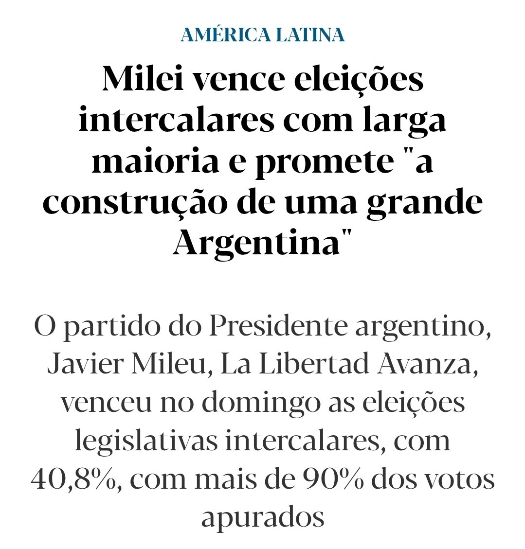 FurrielF's tweet photo. -How it started: Milei deixa população na pobreza.
-How it's going: Milei ganha eleições intercalares com 40% dos votos.
A não ser consideremos que os argentinos gostam de ser pobres, há qualquer coisa de errado na cobertura jornalística da presidência de Milei. https://t.co/TkrA5VYKPv
