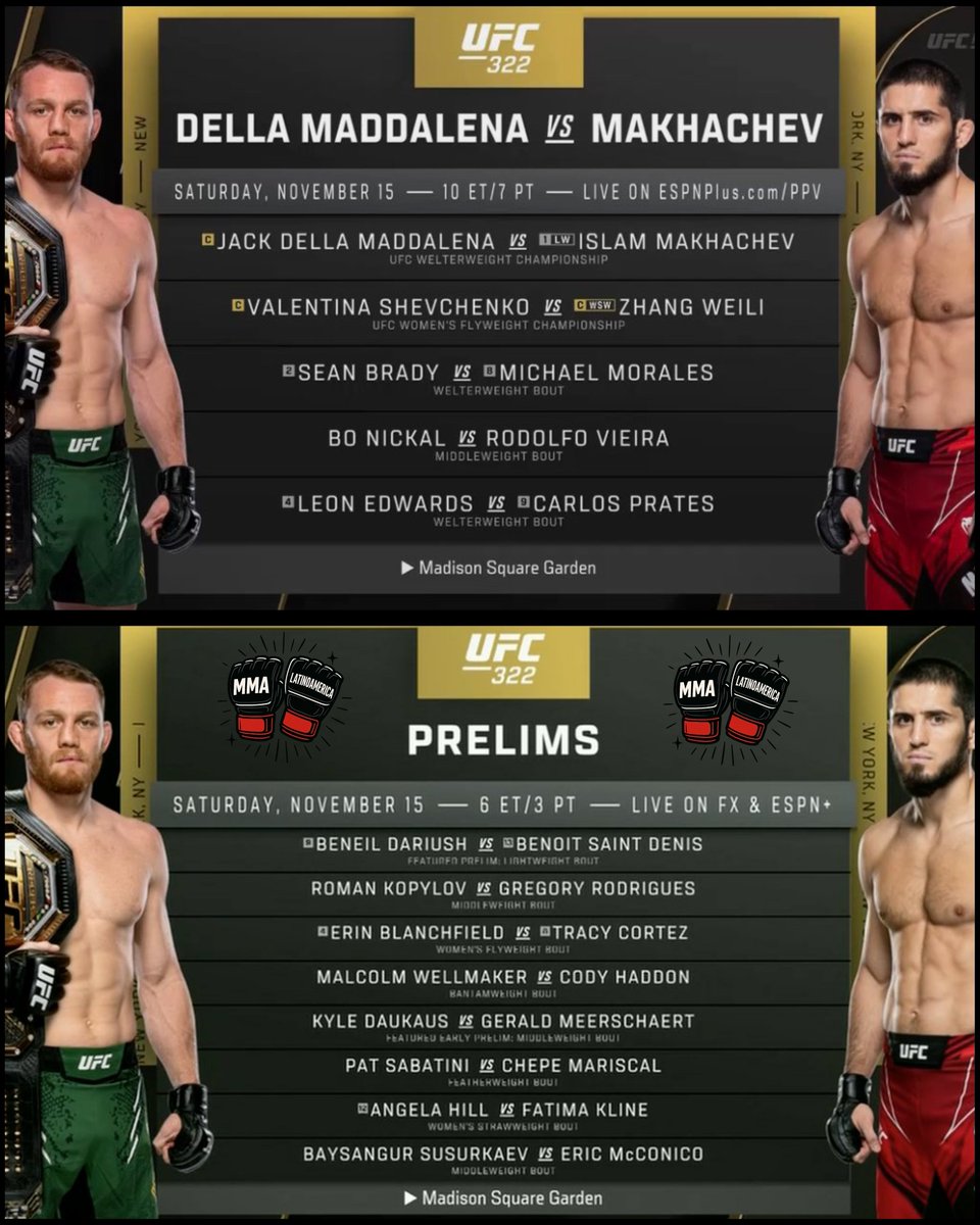 ClubDeLasMMA's tweet photo. Que belleza este evento 😍 #UFC322 Madison Square Garden 🗽 

*solo espero que Bo Nickal salga del Main card 👌 https://t.co/sEpGsZptha