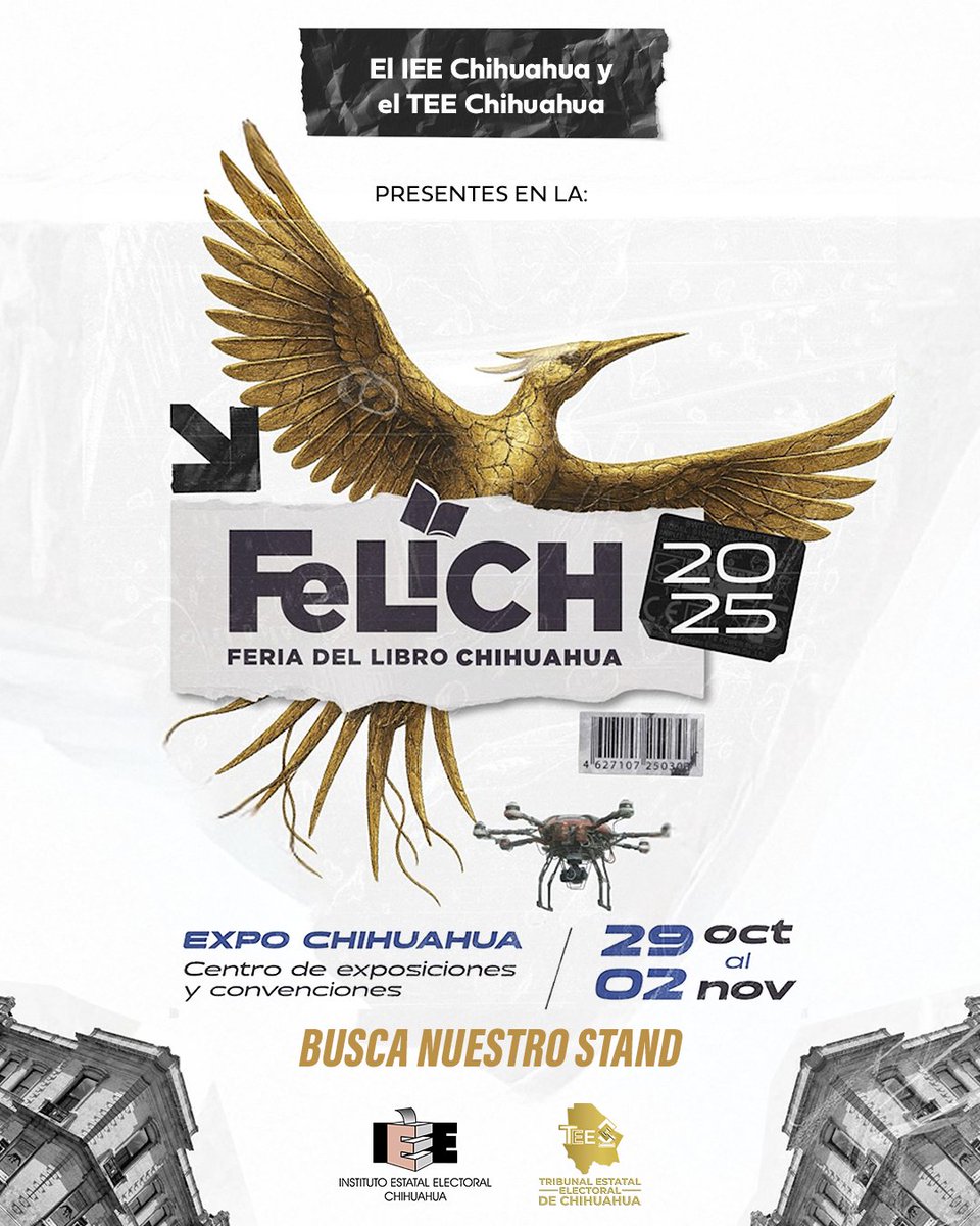 Te esperamos en la FELICH 2025 📚

El #IEEChihuahua y el <a href="/TEE_Chihuahua/">TEEChihuahua</a> estaremos  presentes en la Feria del Libro de Chihuahua (FELICH 2025), del 20 de octubre al 2 de noviembre en Expo Chihuahua.

📍Visita nuestro stand y descubre materiales sobre democracia, justicia electoral