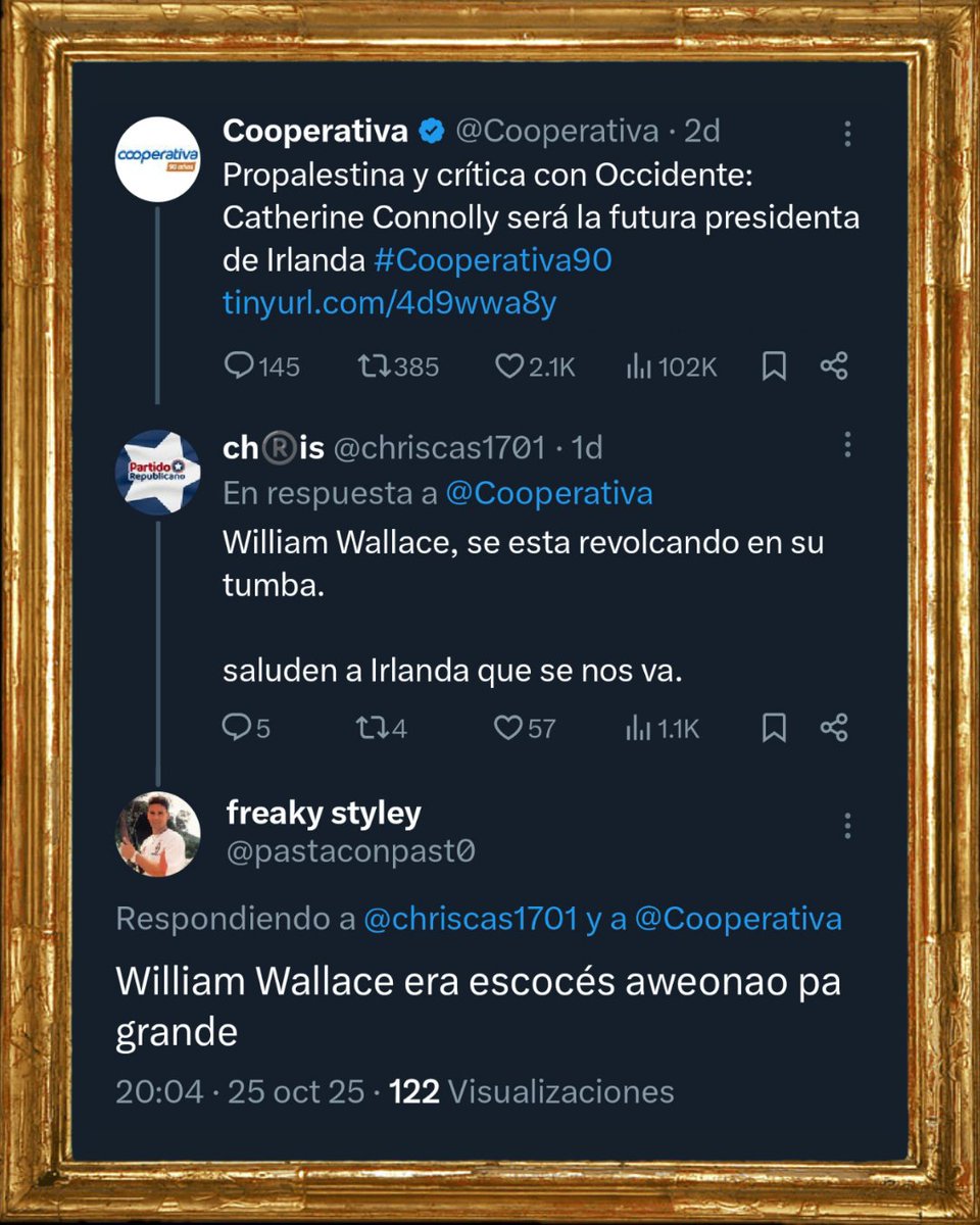 MuseoTuitero's tweet image. 🖼️«Podrán quitarnos nuestras vidas pero jamás lo aweonao»
Óleo sobre tela, octubre 2025.