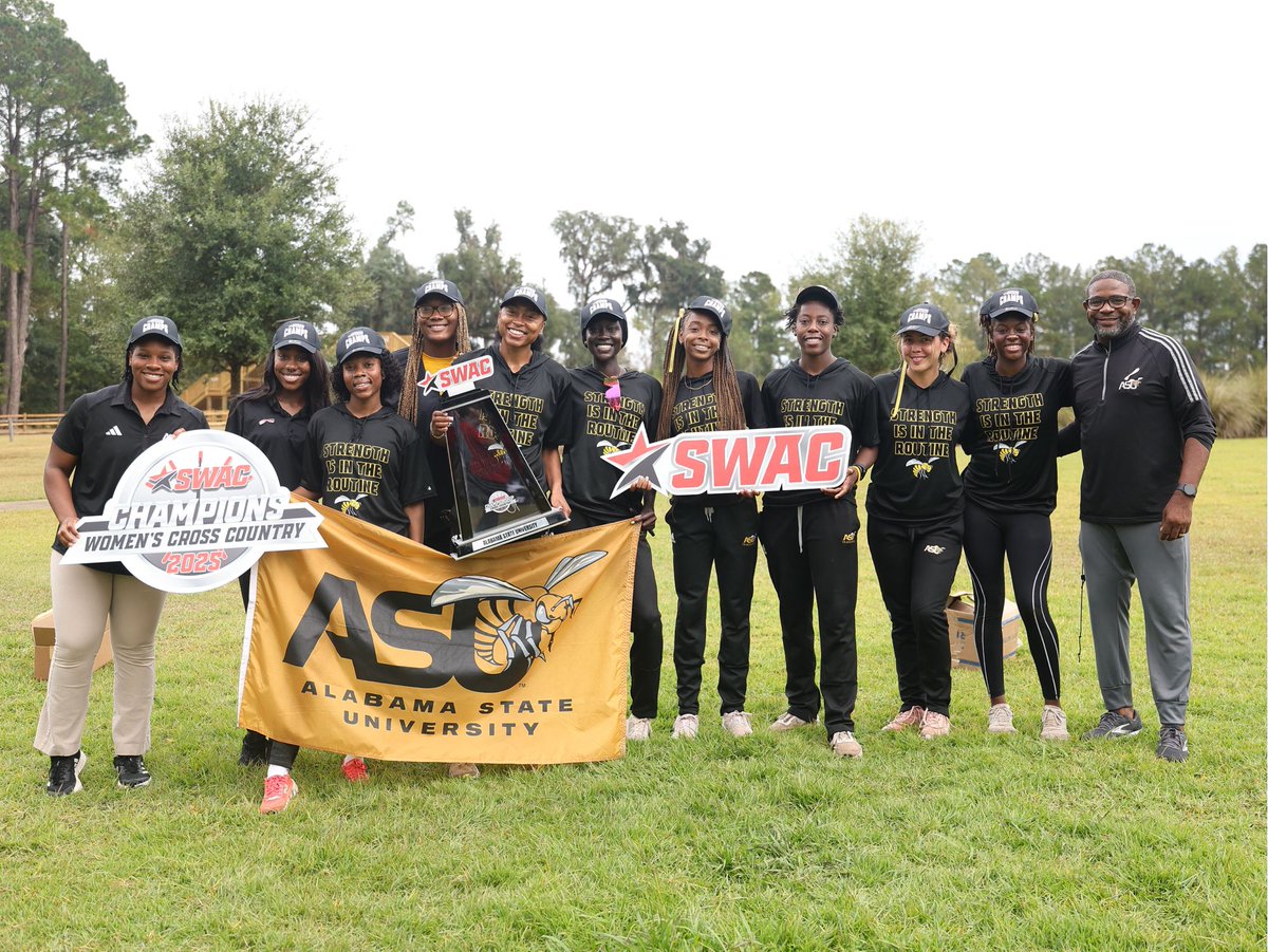 theswac's tweet photo. 𝟮𝟬𝟮𝟱 𝗦𝗪𝗔𝗖 𝗪𝗼𝗺𝗲𝗻’𝘀 𝗖𝗿𝗼𝘀𝘀 𝗖𝗼𝘂𝗻𝘁𝗿𝘆 𝗖𝗵𝗮𝗺𝗽𝗶𝗼𝗻𝘀 🏆

Congratulations to Alabama State on winning the 2025 SWAC Women’s Cross Country Championship!

#SWACXC | #BuildingChampionsForLife https://t.co/Wik27pdas6