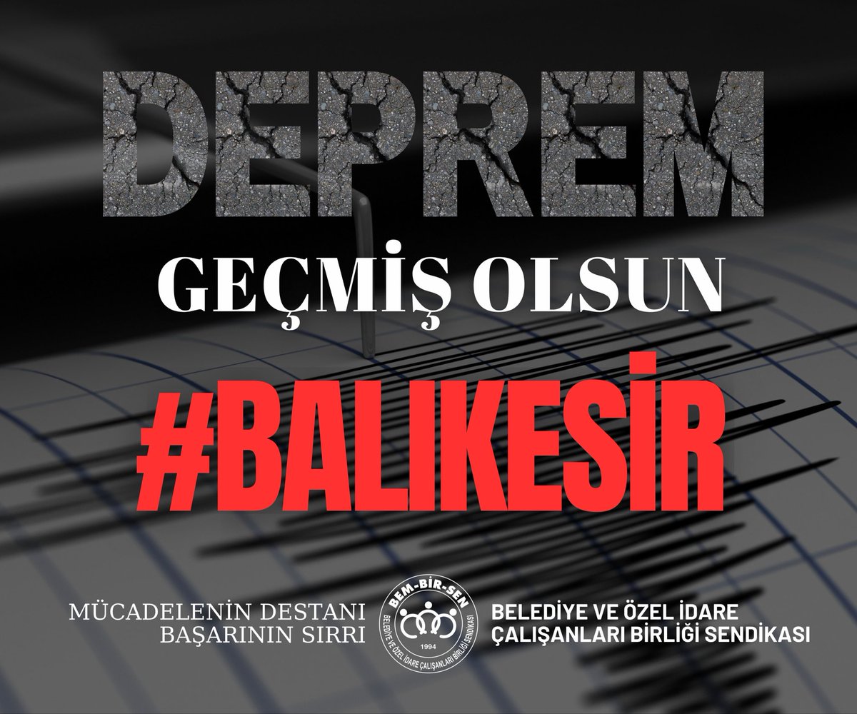 Geçmiş Olsun !
#Balıkesir

Balıkesir #Sındırgı’da  meydana gelen 6.1 büyüklüğündeki depremden etkilenen vatandaşlarımıza geçmiş olsun dileklerimizi iletiyor, can ve mal kaybı olmamasını temenni ediyoruz.

ALLAH c.c.
Vatanımızı ve Milletimizi her türlü afet ve musibetten muhafaza