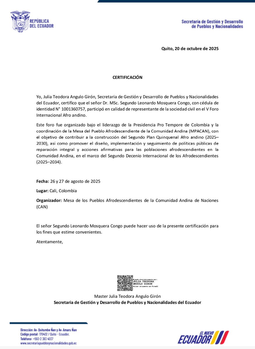 URGENTE :
Sr. Presidente <a href="/DanielNoboaOk/">Daniel Noboa Azin</a> antes de emitir este decreto, debió escuchar a la Sociedad Civil Afroecuatoriana. Favor rectifique <a href="/JuliaTeoAG17/">Julia Angulo Giron</a> <a href="/ComunidadAndina/">Comunidad Andina</a> <a href="/ONU_es/">Naciones Unidas</a> <a href="/ComunicacionEc/">Comunicación Ecuador 🇪🇨</a> <a href="/OEA_oficial/">OEA</a> <a href="/ONU_derechos/">ONU Derechos Humanos - América del Sur</a>