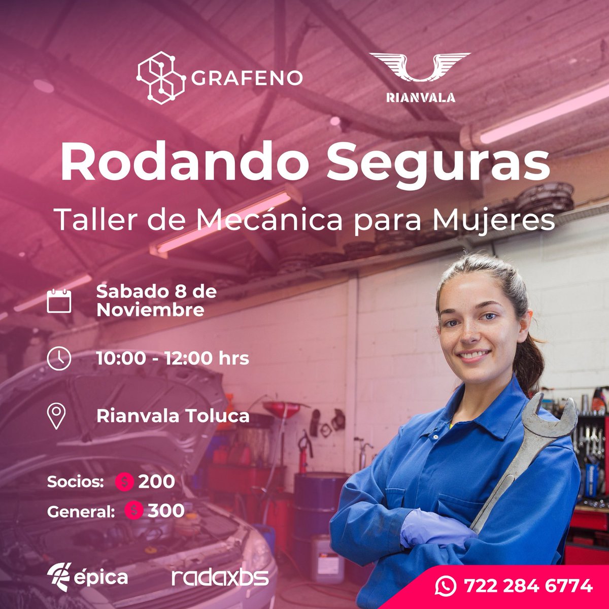 🔧 Taller de Mecánica para Mujeres

¿Quieres sentirte más segura al volante y entender mejor tu coche? 🚗💨
En este taller aprenderás a hacerle mantenimiento básico, detectar fallas comunes y cuidarlo sin estrés.

Regístrate aquí 👉
grafeno5.odoo.com/event/rodando-…