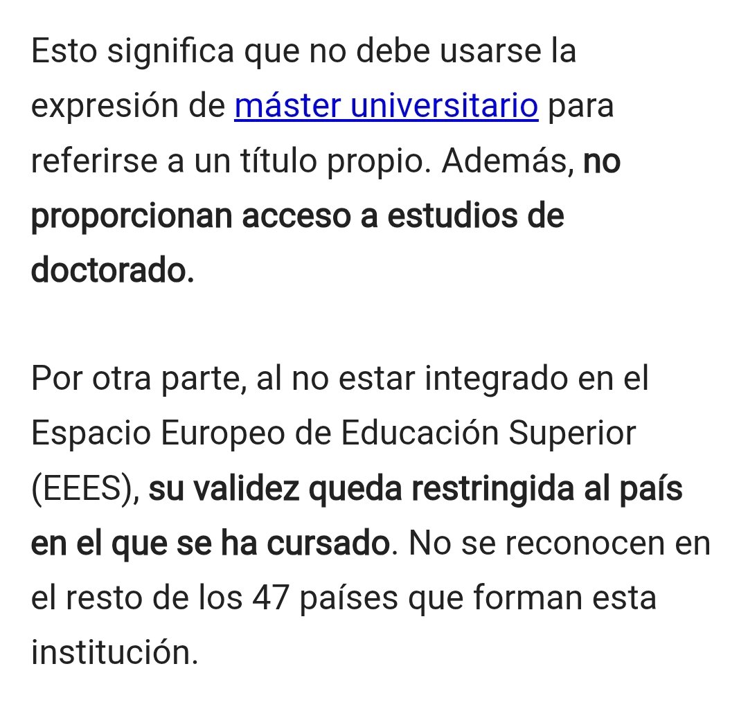 Vale mencionar que un título propio no cuenta como un máster universitario oficial. A lo sumo se considera como educación continua o "estudios independientes" como tú dices.