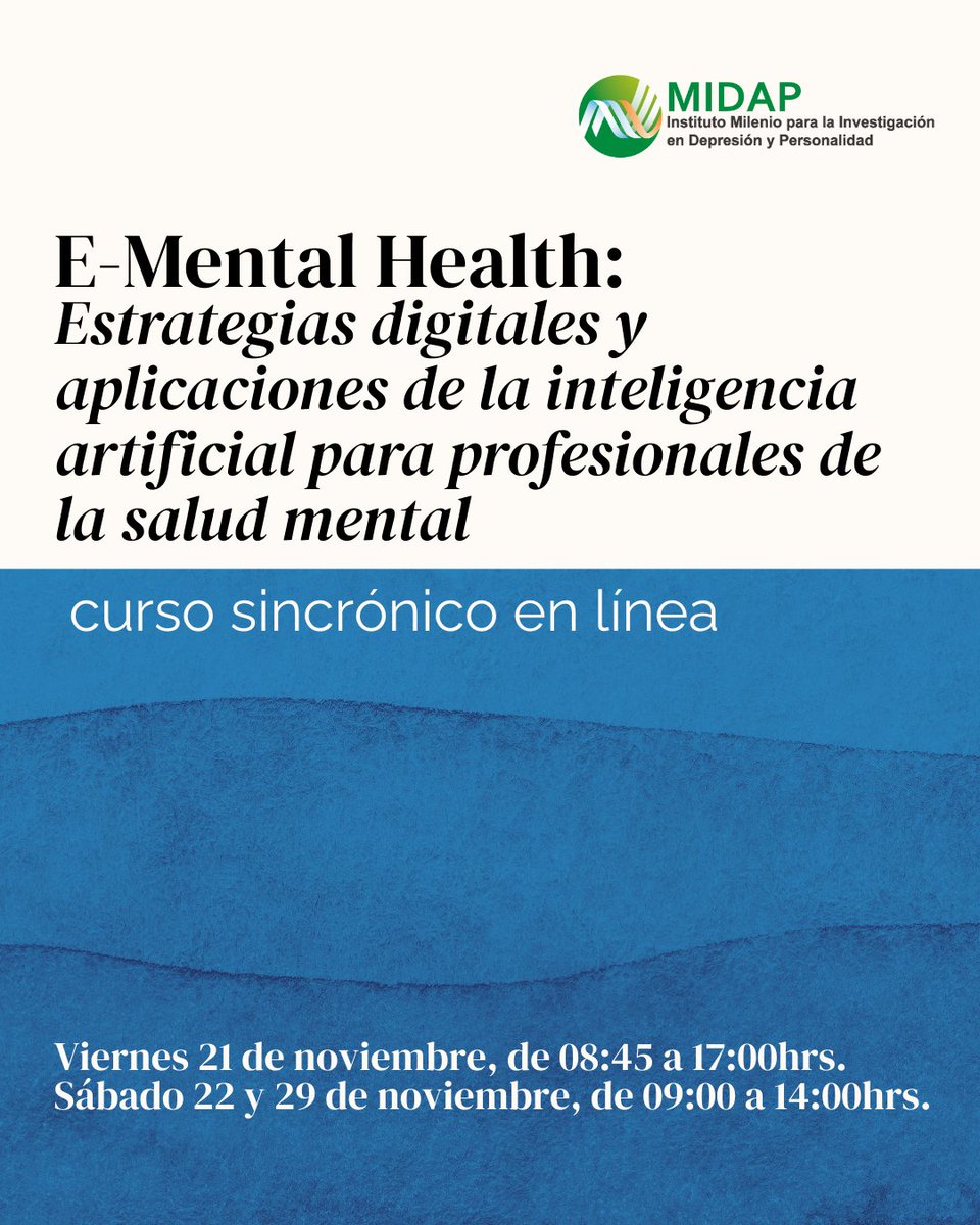 institutomidap's tweet image. Queda menos de un mes para el curso "E-Mental Health: estrategias digitales y aplicaciones de la inteligencia artificial para profesionales de la salud mental". Más información e inscripciones en: midap.org/nuevo-curso-mi…