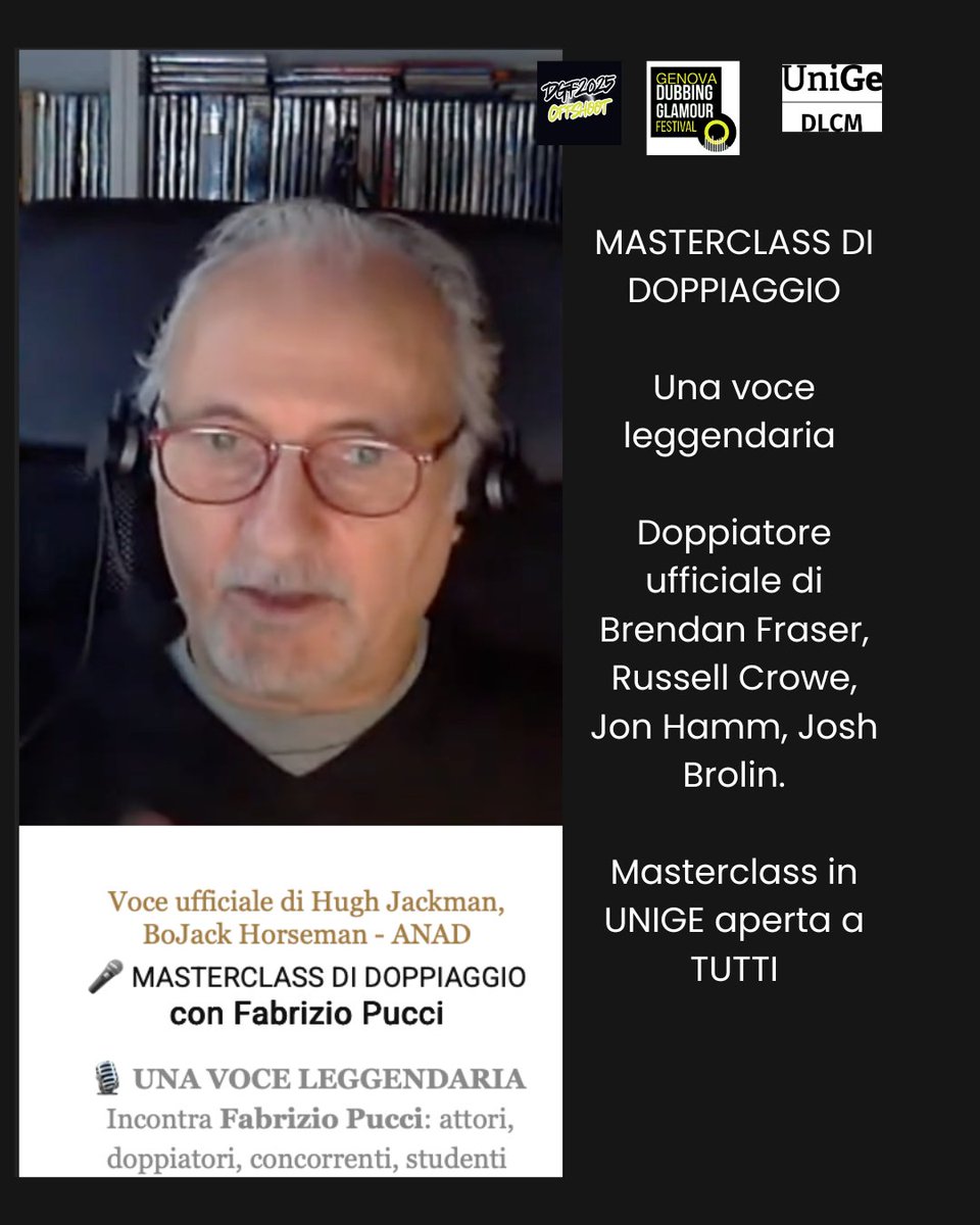 Masterclass di doppiaggio con Fabrizio Pucci al Dubbing Glamour Festival 7th Ed. #dubbingglamourfestival #fabriziopucci #unige #doppiaggiogenova #doppiaggioitaliano #festivalgenova info@teatrogag.com
