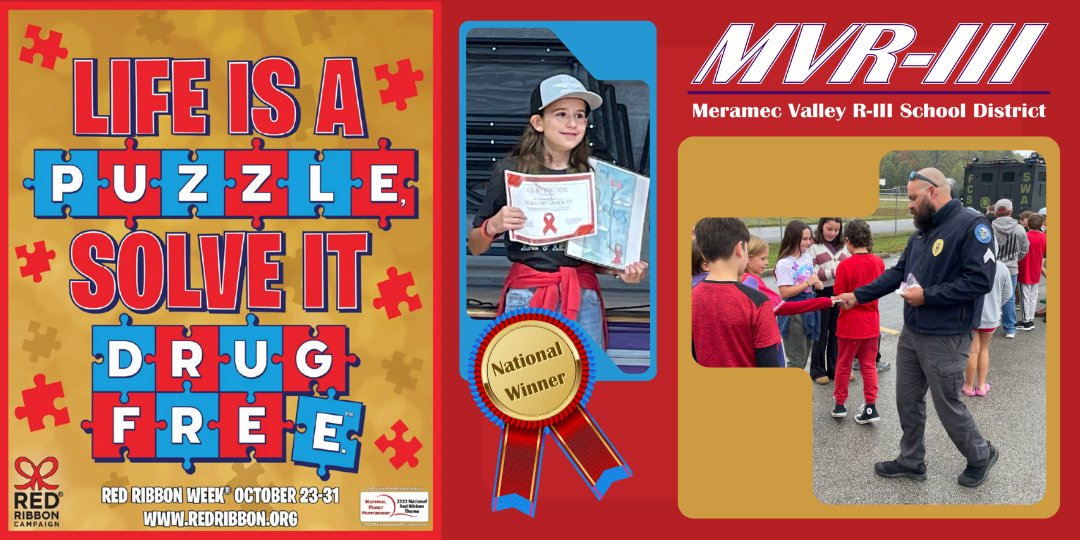 Pacific Intermediate 5th grader (&amp; Zitzman Elem alum) Mallory Landuyt was honored this AM as winner of the 2025 DEA Red Ribbon Week artwork contest. STL-area media was on hand, &amp; the story will hit the airwaves on Channel 4 at 4:55 PM, 10/27! See bit.ly/mvr3news for info.