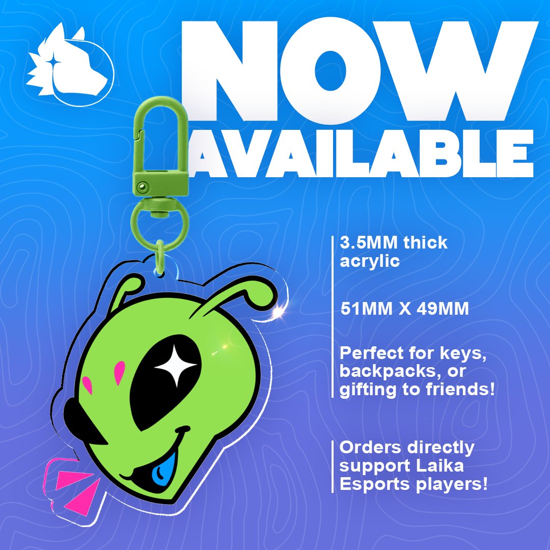 Martians Keychains now Available! 👽

Show your support for Laika Esports with this acrylic keychain of the #LaikaMartians mascot and logo! 

All proceeds go directly back into supporting our Overwatch 2 teams, such as through <a href="/FACEIT_OW/">FACEIT Overwatch</a> pass payments!

#LaikaEsports | <a href="/ACGGoods/">ACGGoods</a>