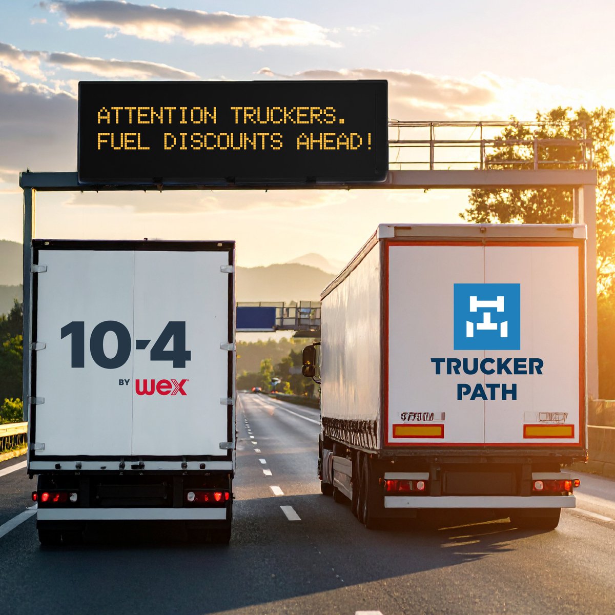 104bywex's tweet image. Hey, Truckers! 

You can now find the best fuel prices, parking, and pit stops all in one place thanks to our new partnership with @trucker.path. Through this new partnership, Trucker Path users can now tap into an even larger network of fuel discounts from 10-4 by WEX.